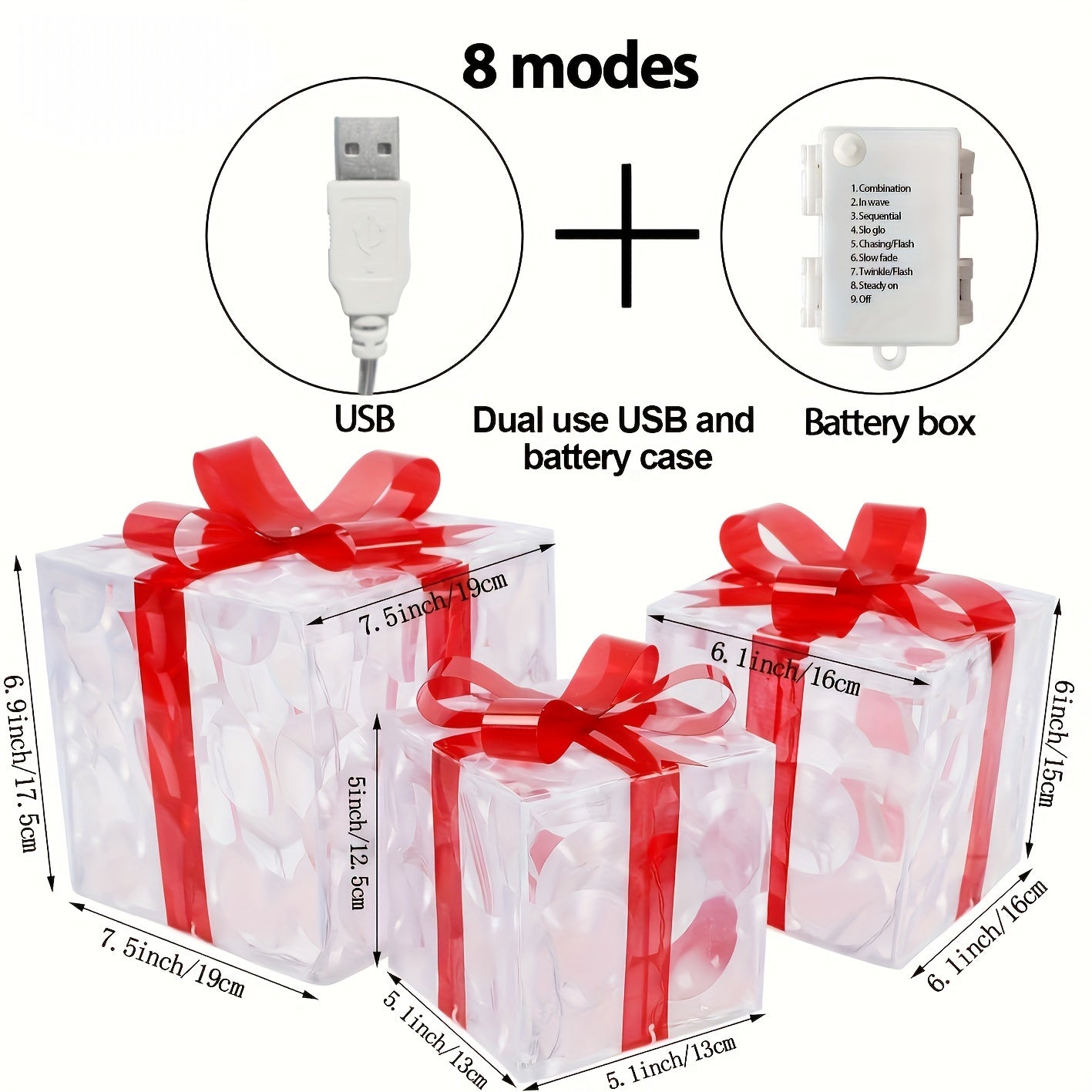 Vinterlig juledekorasjon: 3 opplyste gaveesker med LED-lys for skinnende og koselig festlig belysning.
