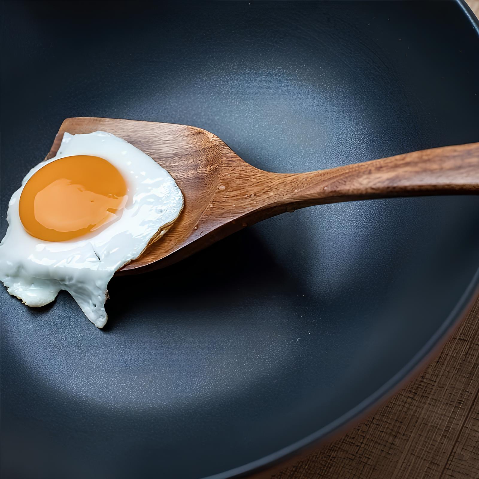 "Sett med 5 kjøkkenredskaper i naturlig teak, elegant design, inkludert spatula, øse, og spaghettiredskap."