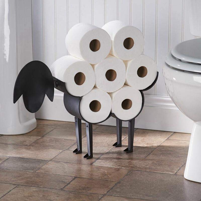 Funksjonell toalettpapirholder formet som en sau for smart oppbevaring av flere ruller. Ideelt for baderommet.