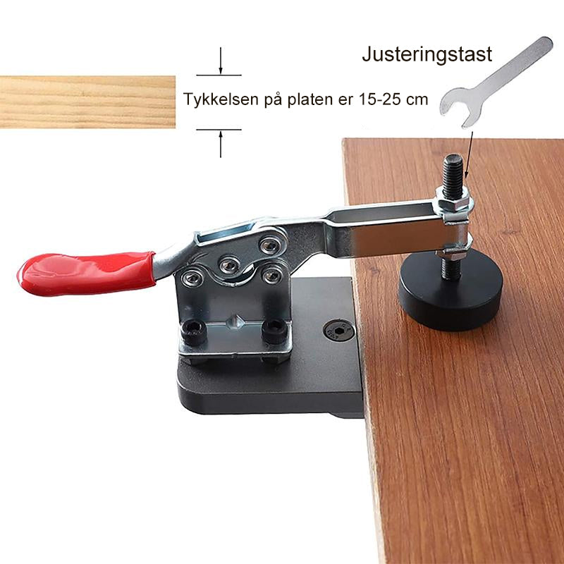 "Skjult hengseljigg for presisjon, grå aluminiumslegering, enkel montering med justerbar boredybde."