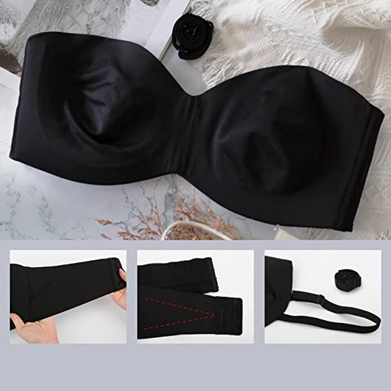 "Sklisikker cabriolet bandeau BH, konverterbar 5-i-1, sømløs design, avtakbare stropper, ulike størrelser, svart farge"