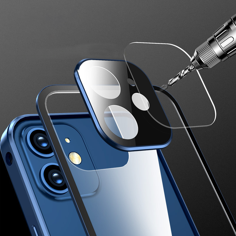 "Slitesterkt dobbeltsidig iPhone-deksel med metallfinish og eksplosjonssikkert glass for optimal beskyttelse og stil."