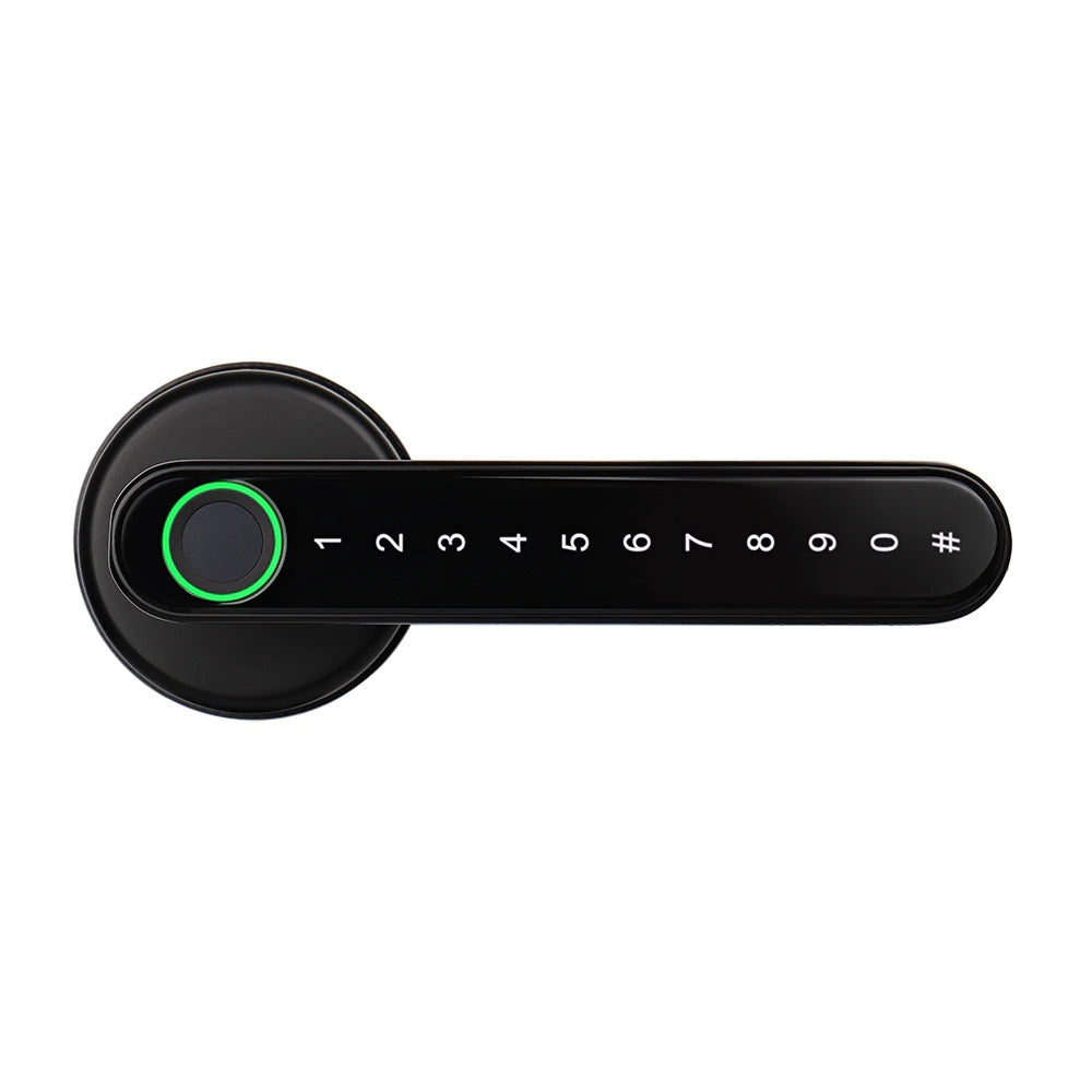 Moderne smartlås integrert med hjemmeautomasjon. Biometrisk adgang for smart hjem, ytterdør.