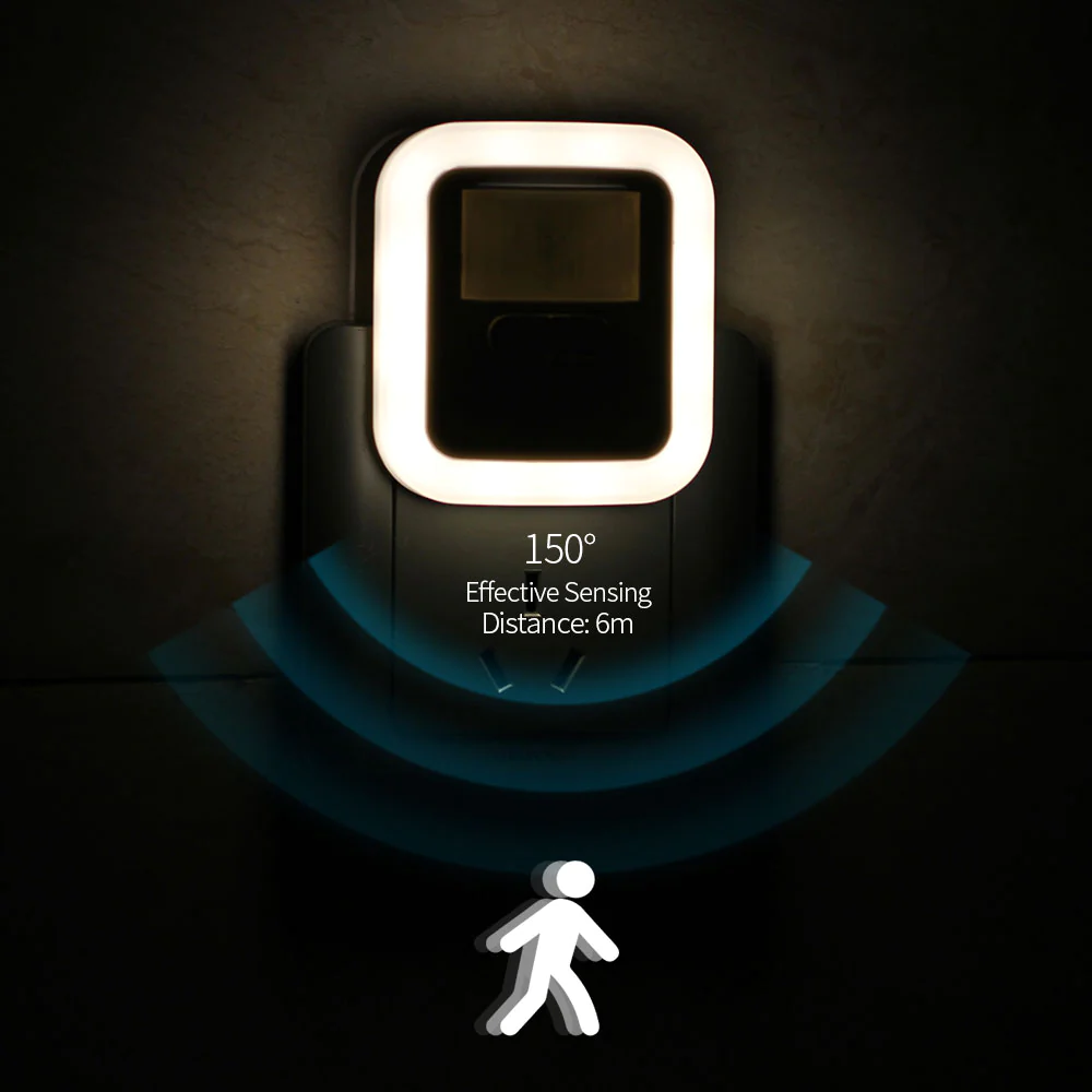Diskret LED nattlys med smart bevegelsessensor, ideelt for sikkerhet i mørket.