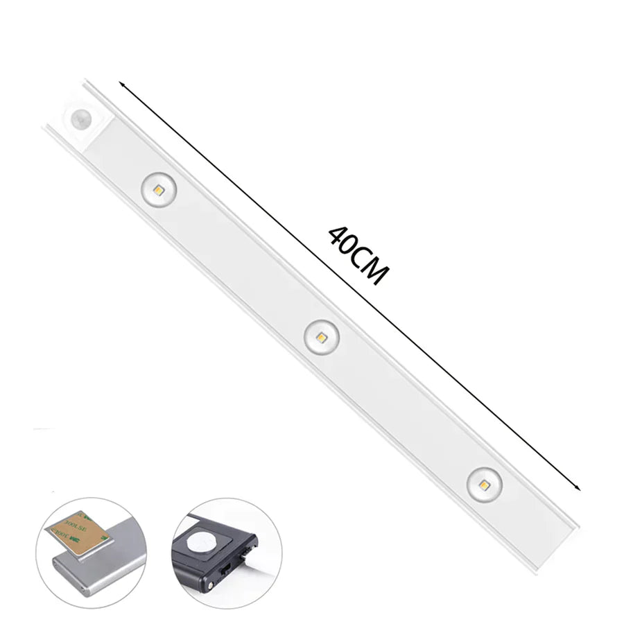 Oppladbar innendørs LED-lampe med bevegelsessensor. Skaper stemningslys i stuen eller som ganglys.