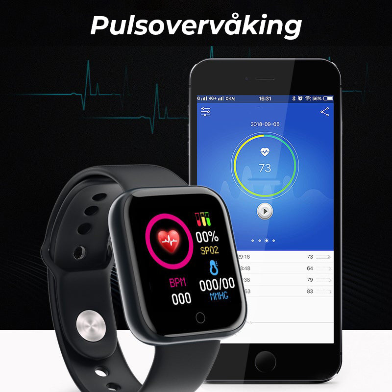 "Smartklokke IP67 vanntett med 1,3'' full touchskjerm; svart rem, søvn- og pulsmåler, til tech-entusiaster."