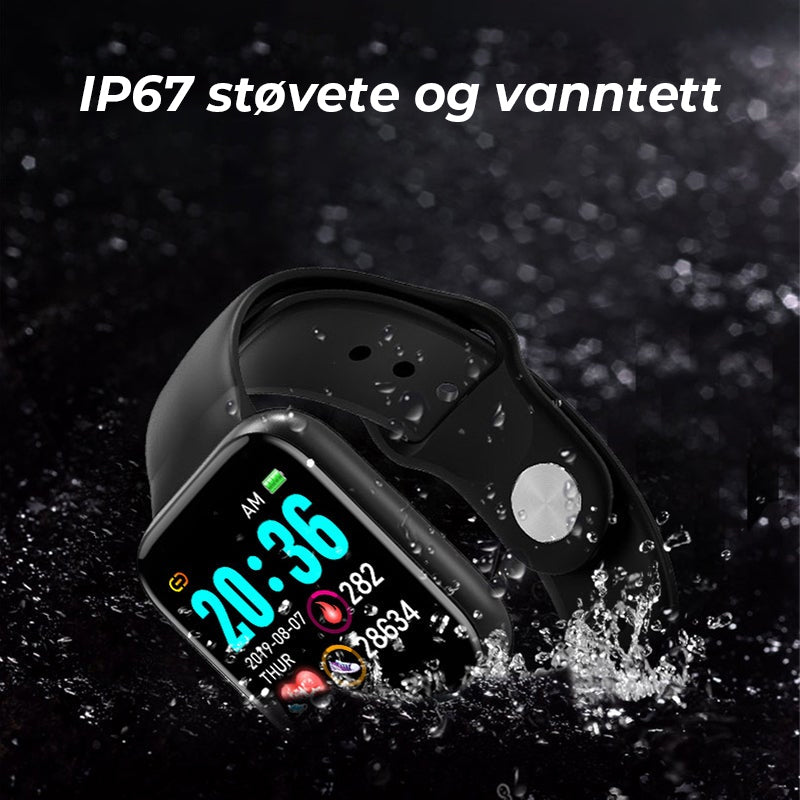 "Smartklokke IP67 vanntett med 1,3'' full touchskjerm; svart rem, søvn- og pulsmåler, til tech-entusiaster."