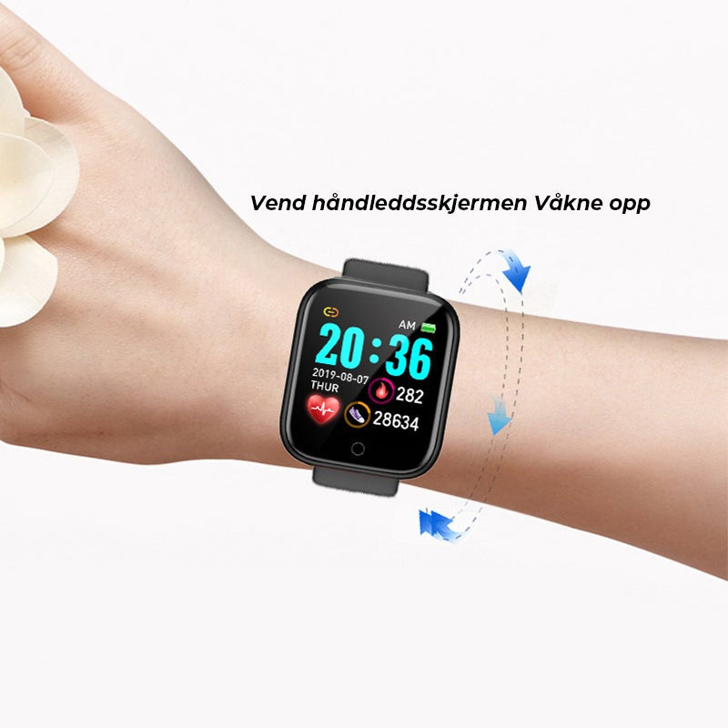 "Smartklokke IP67 vanntett med 1,3'' full touchskjerm; svart rem, søvn- og pulsmåler, til tech-entusiaster."