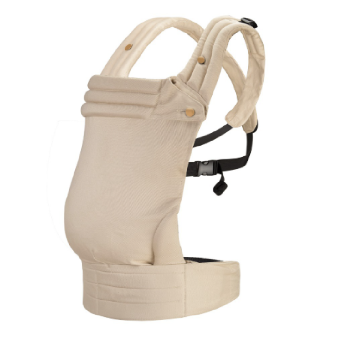 "Snug Sling bæresele for baby, ergonomisk design med polstrede stropper, pustende bomull, passer alle kroppsformer."