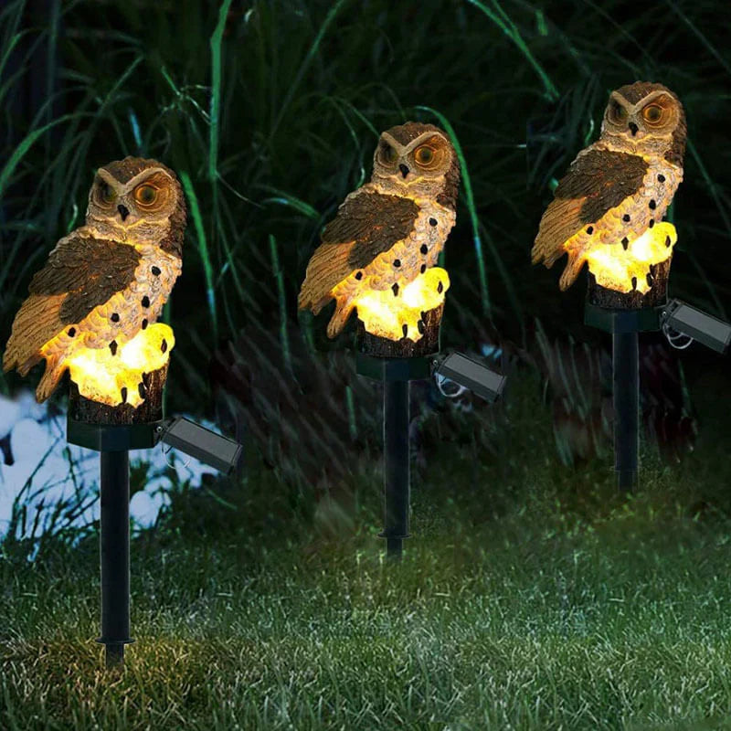 Magisk solcelle uglelampe, gir koselig stemningslys til uteplassen. Miljøvennlig og trådløs.