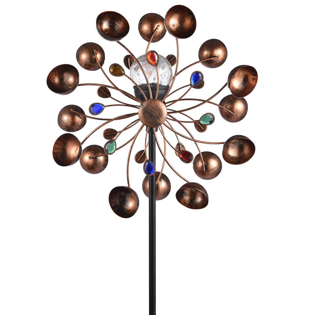 Solcelledrevet vindspinner, en attraktiv hagepynt som kombinerer kinetisk bevegelse med LED-lys.