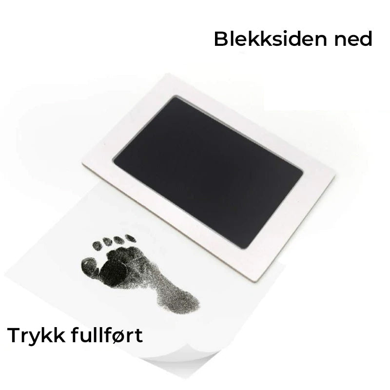 "Søle-fritt baby avtrykksett: Trygg, enkel minnebevaring av babyens hånd- og fotavtrykk i klare farger."