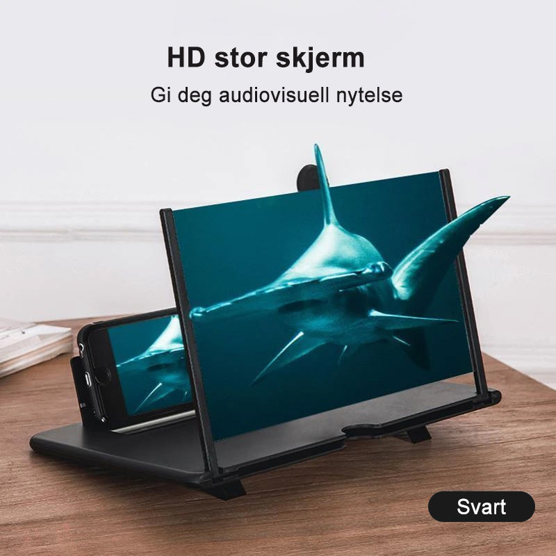 "Solid 3D telefonskjermforsterker i ABS-plast med Fresnel-linse for forstørret visning, tilgjengelig i flere farger."