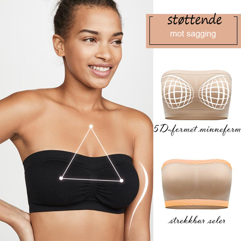 "Sømløs støttende bandeau-BH med elastisk materiale, pustende design, uten spiler i beige, svart, hvit, lysegrå."
