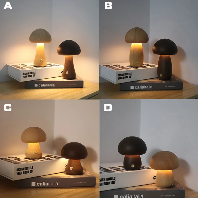 Sikker soppformet nattlampe for barn. Mykt LED-lys og berøringskontroll, USB-oppladbar.