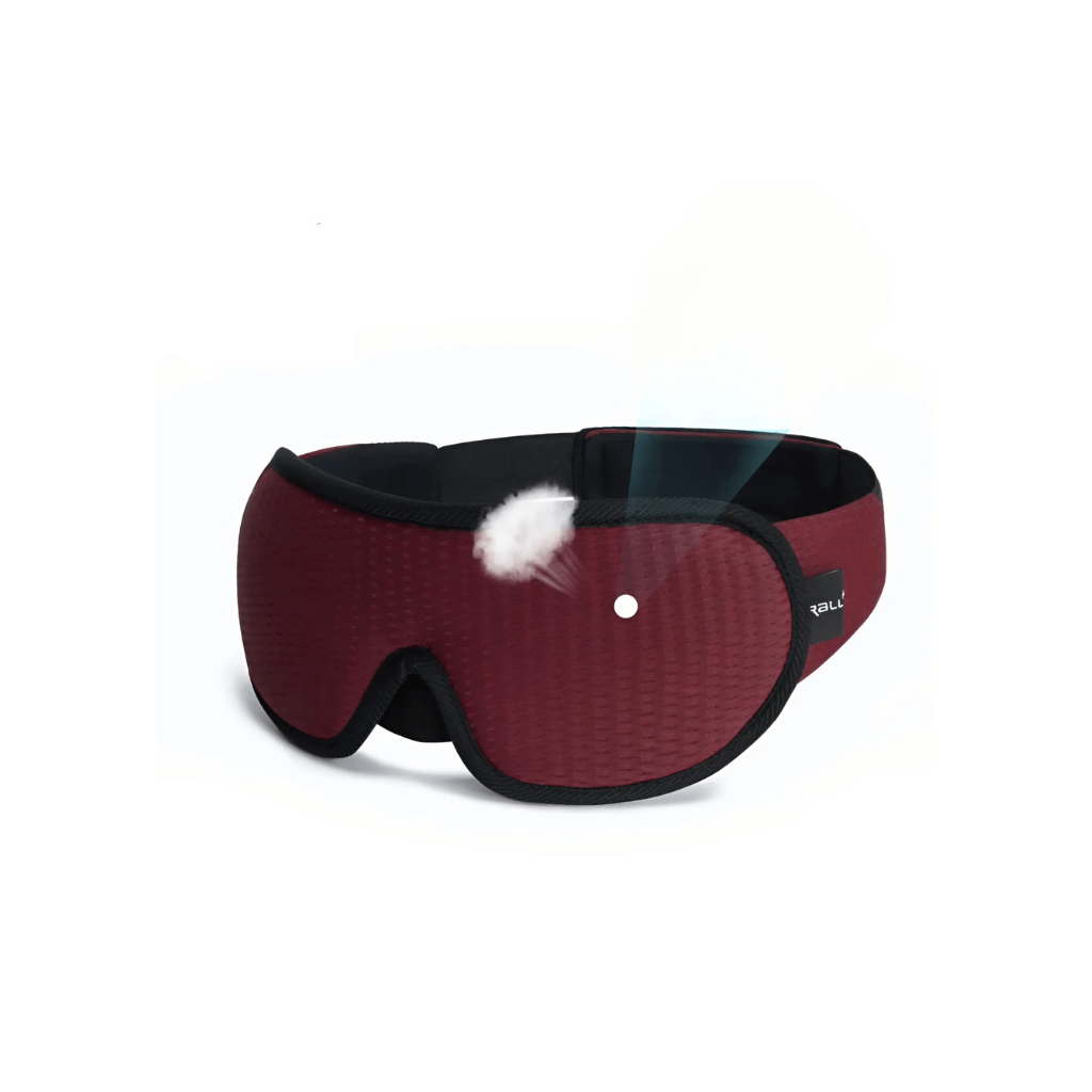 Sort trykkfri søvnmaske med ergonomisk design, som blokkerer 100 % lys for bedre søvnkomfort.