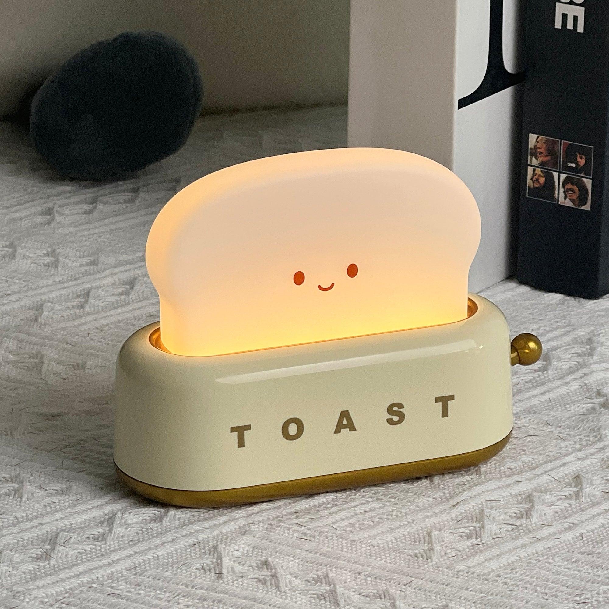 "Søt bordlampe i brødristerform, trådløs, oppladbar, i metalliakryl, justerbar lysstyrke, grønn, mandelgul, rosa."
