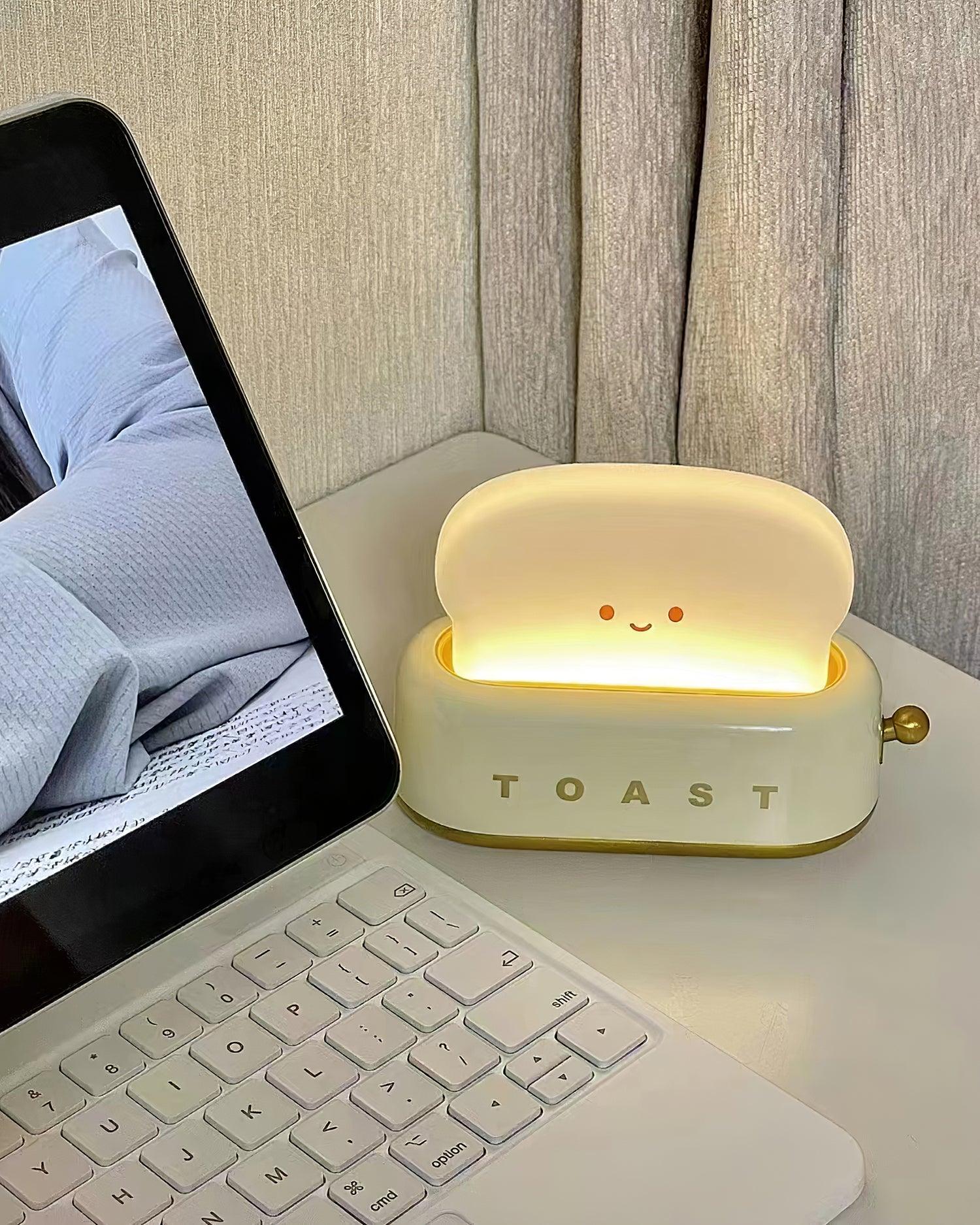 "Søt bordlampe i brødristerform, trådløs, oppladbar, i metalliakryl, justerbar lysstyrke, grønn, mandelgul, rosa."
