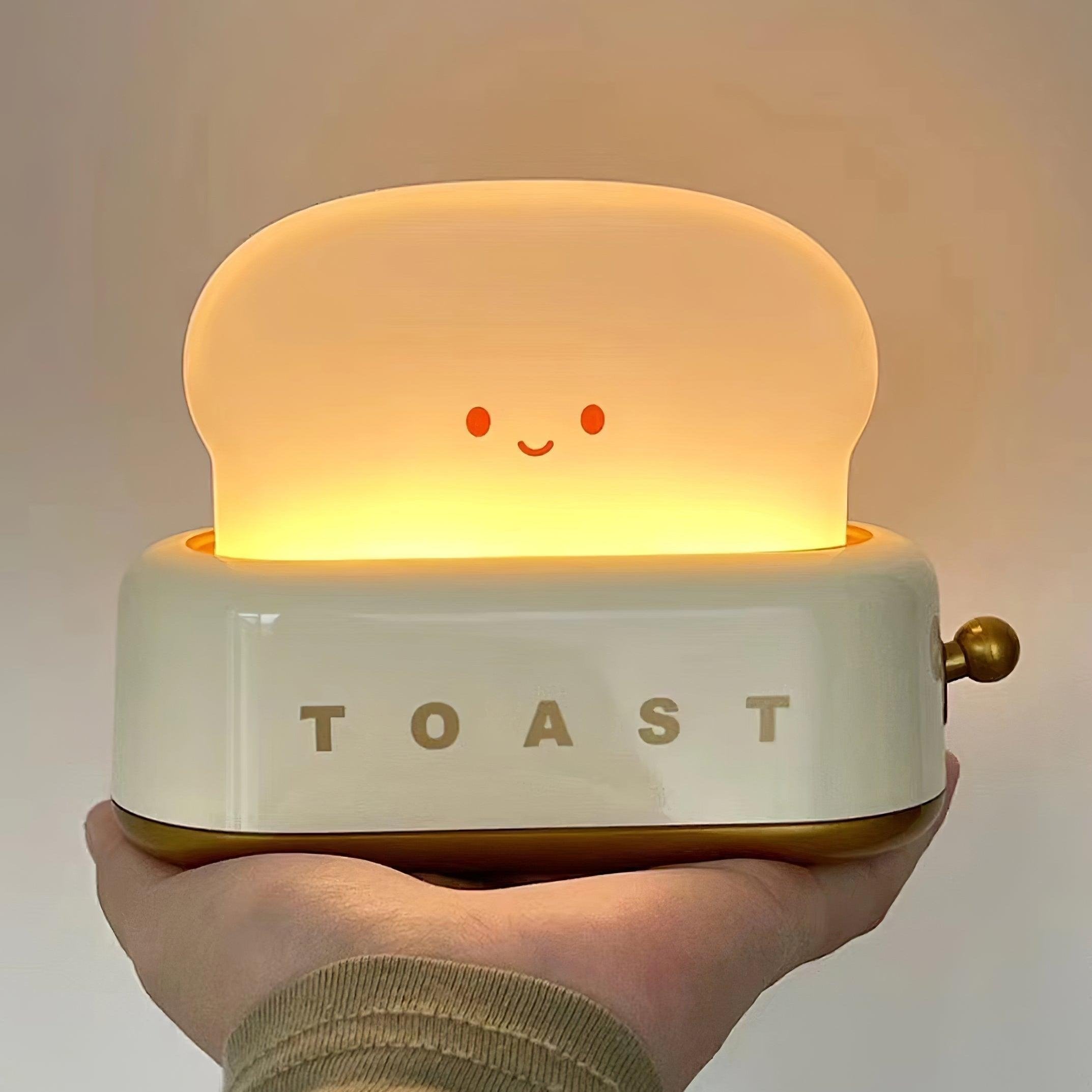 "Søt bordlampe i brødristerform, trådløs, oppladbar, i metalliakryl, justerbar lysstyrke, grønn, mandelgul, rosa."