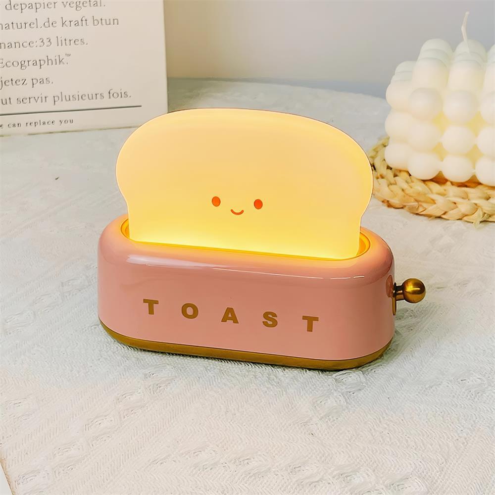 "Søt bordlampe i brødristerform, trådløs, oppladbar, i metalliakryl, justerbar lysstyrke, grønn, mandelgul, rosa."