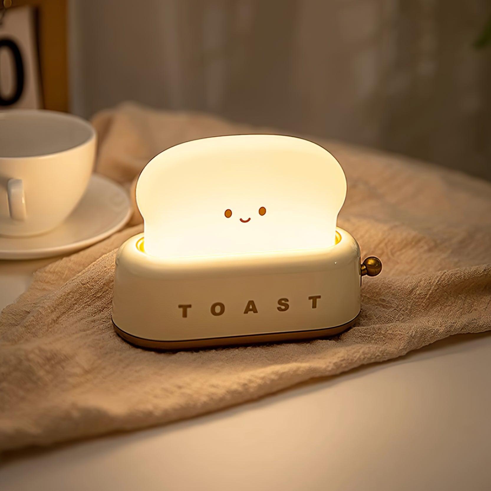 "Søt bordlampe i brødristerform, trådløs, oppladbar, i metalliakryl, justerbar lysstyrke, grønn, mandelgul, rosa."