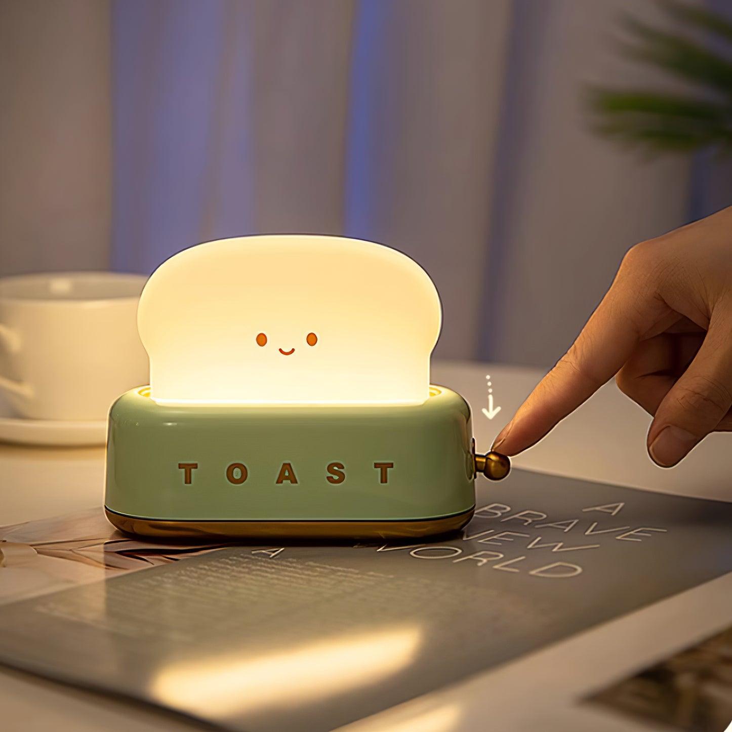 "Søt bordlampe i brødristerform, trådløs, oppladbar, i metalliakryl, justerbar lysstyrke, grønn, mandelgul, rosa."