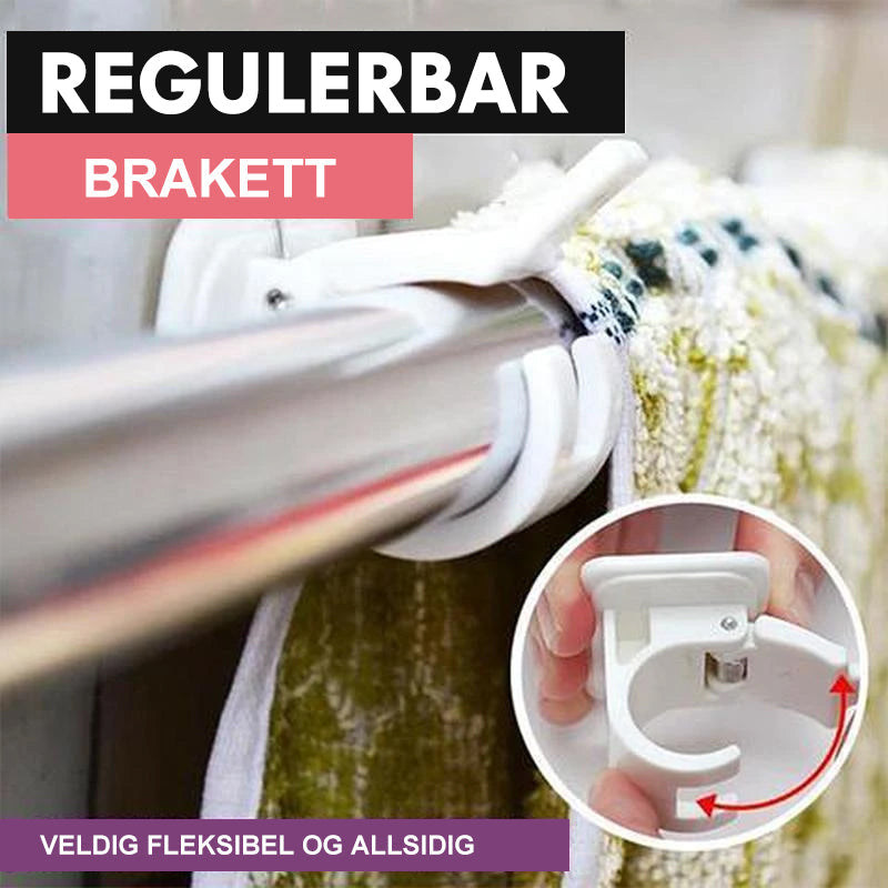 "Spikerfri justerbar stangbrakett for gardiner, hvit plast, selvheftende, enkel installasjon uten veggskader, bærevekt 2 kg."