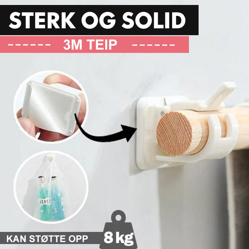 "Spikerfri justerbar stangbrakett for gardiner, hvit plast, selvheftende, enkel installasjon uten veggskader, bærevekt 2 kg."