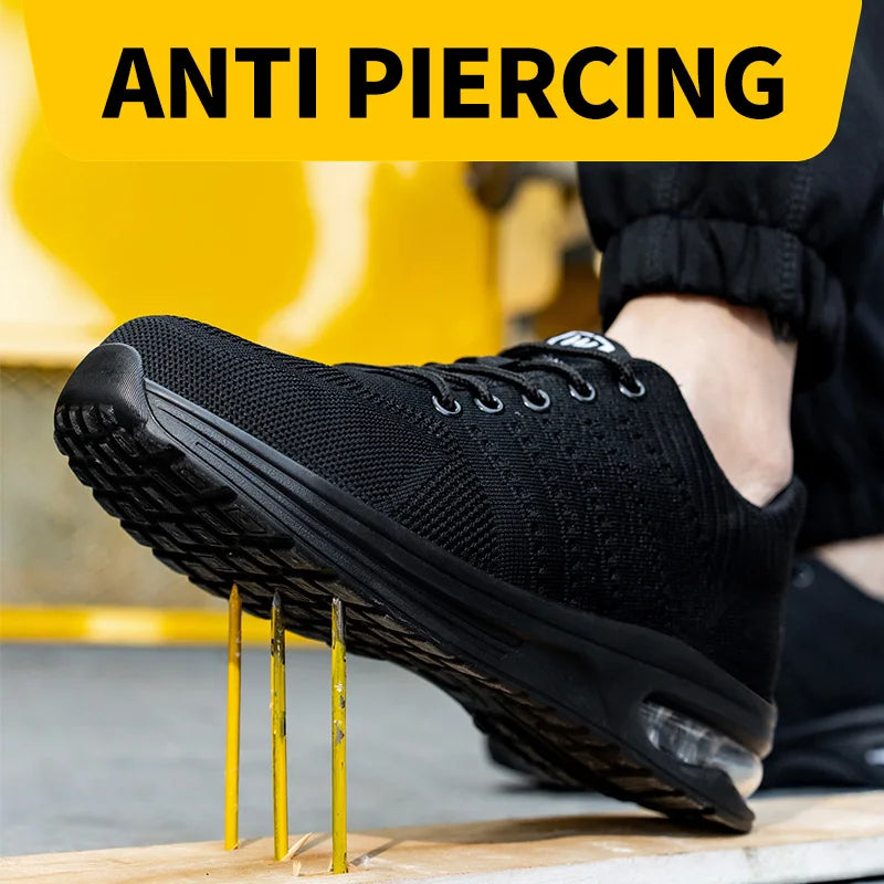 Komfortabel, sporty arbeidssko som en joggesko for menn, med ventilerende design og ståltå.