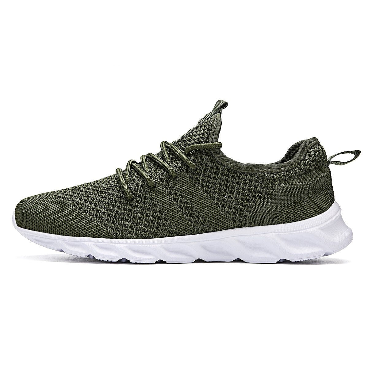 Sporty joggesko for menn, air mesh pustende overdel, lettvekt komfort, sort/hvit design.