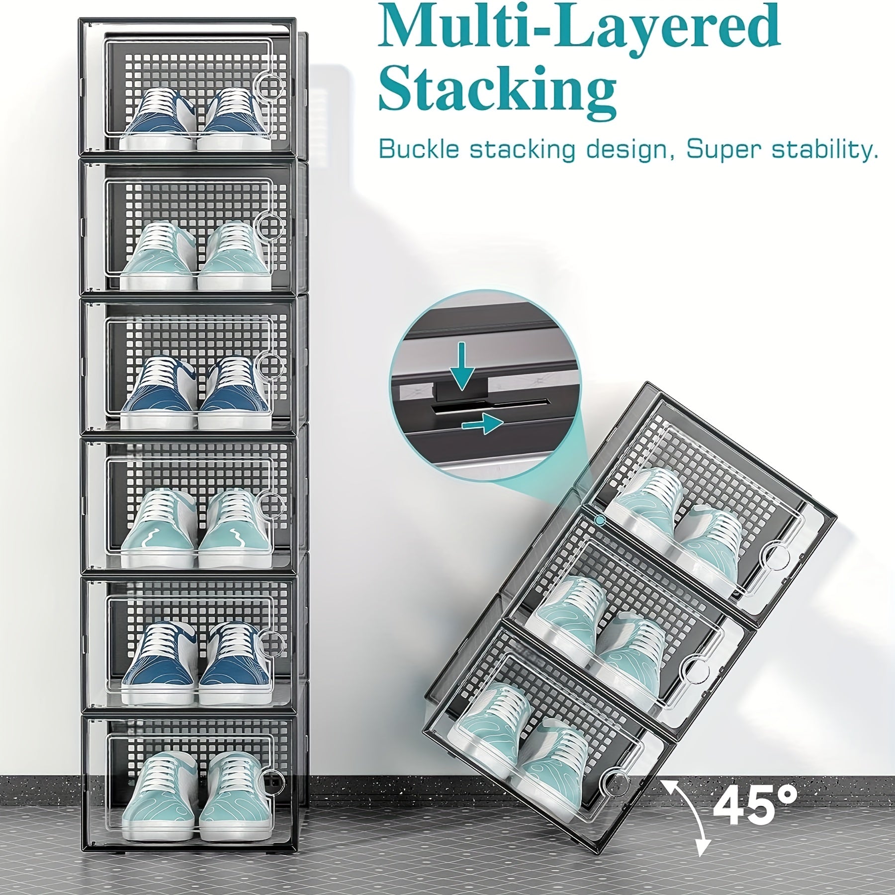 Ventilert skoeske som holder sko friske. Stabelbar og gjennomsiktig for optimal og ryddig hjemmeorganisering.