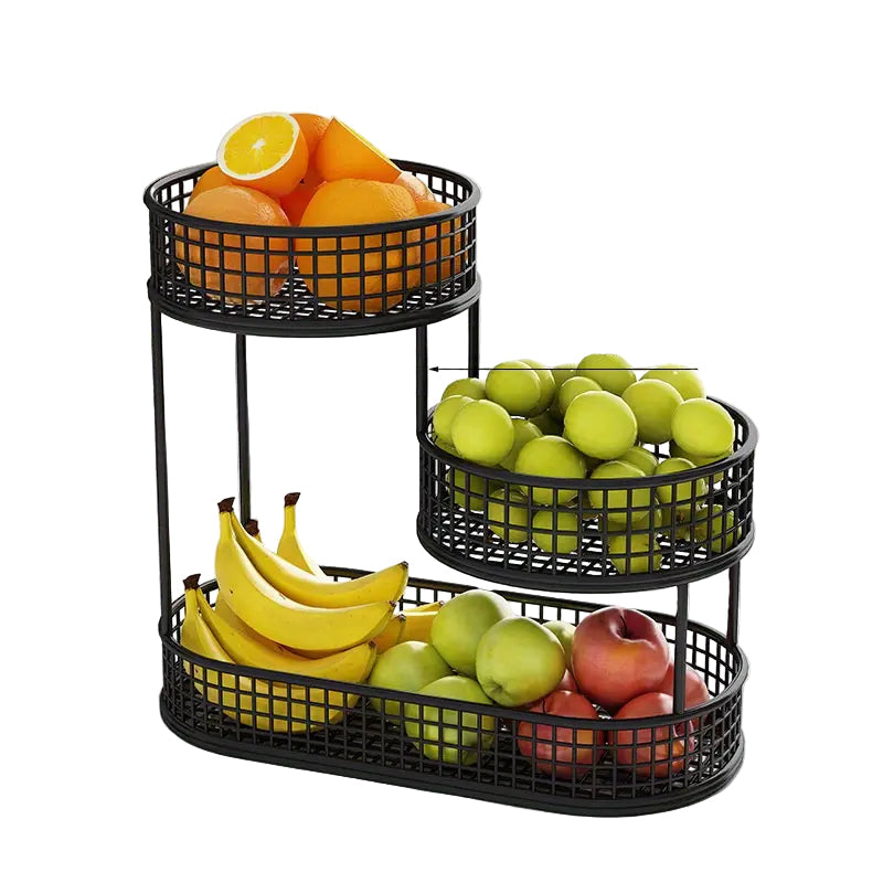 Stilfull flerlags fruktkurv i moderne design, perfekt for kjøkkenorganisering og frisk frukt.