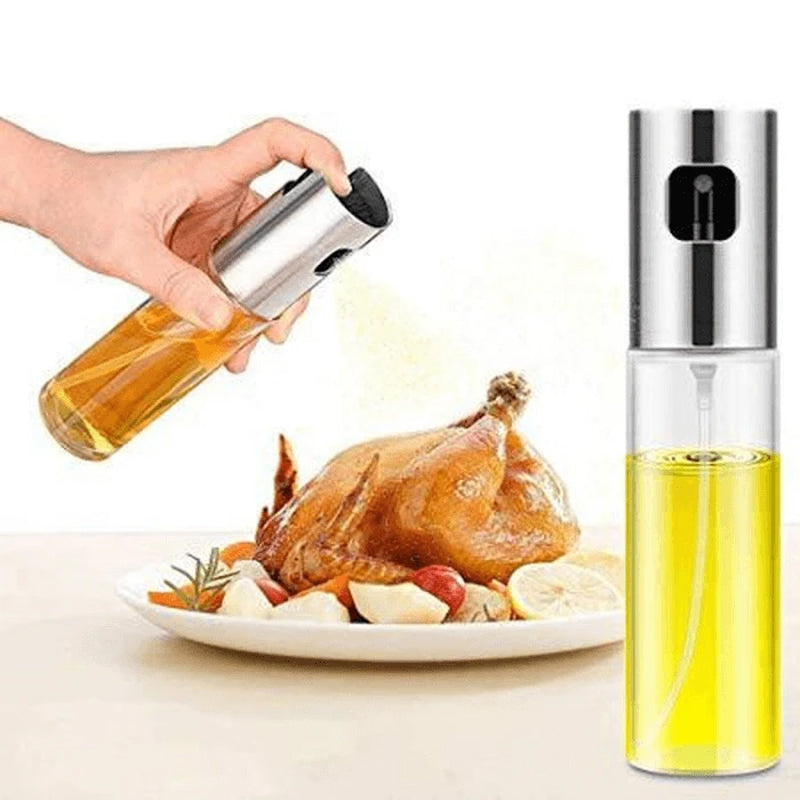 Stilig og slitesterk spray-dispenser for olje av glass, perfekt for kontrollert påføring uten søl, ideell for kjøkkenet.