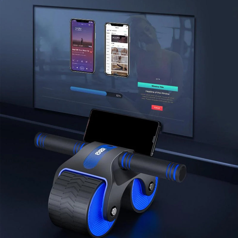 Stille automatisk rebound abdominal hjul, trekantdesign, i blå, grå, rød. Passer for alle treningsnivåer, stabil kjerneøvelse