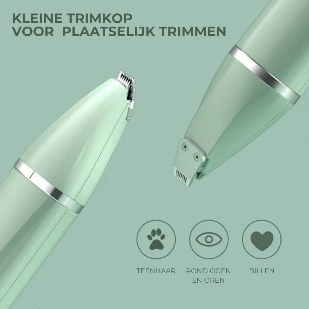 Kjæledyrtrimmer 4-i-1 med utskiftbare hoder for kropp, poter og neglesliping til hund/katt.