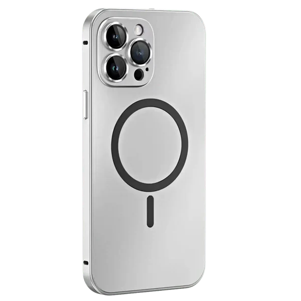 Stilrent metall iPhone deksel, slankt magnetisk design for robust beskyttelse, sølvfarge