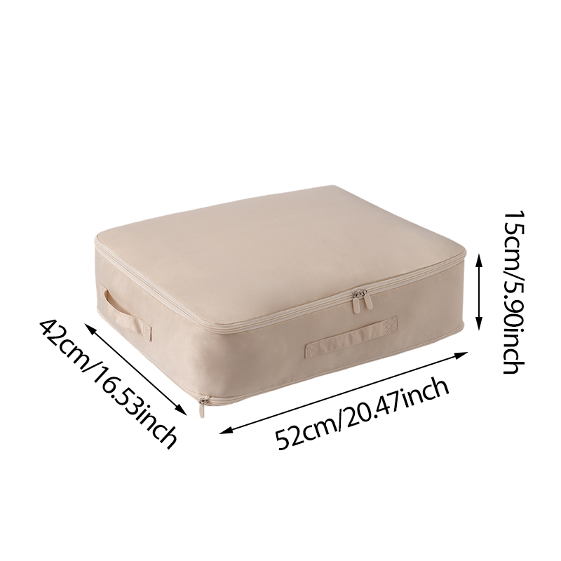 "Stor kompresjons oppbevaringspose i pustende sateng for dyner, med håndtak og glidelås for enkel transport og lagring."