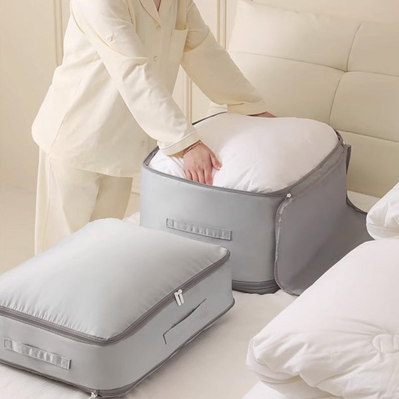 "Stor kompresjons oppbevaringspose i pustende sateng for dyner, med håndtak og glidelås for enkel transport og lagring."