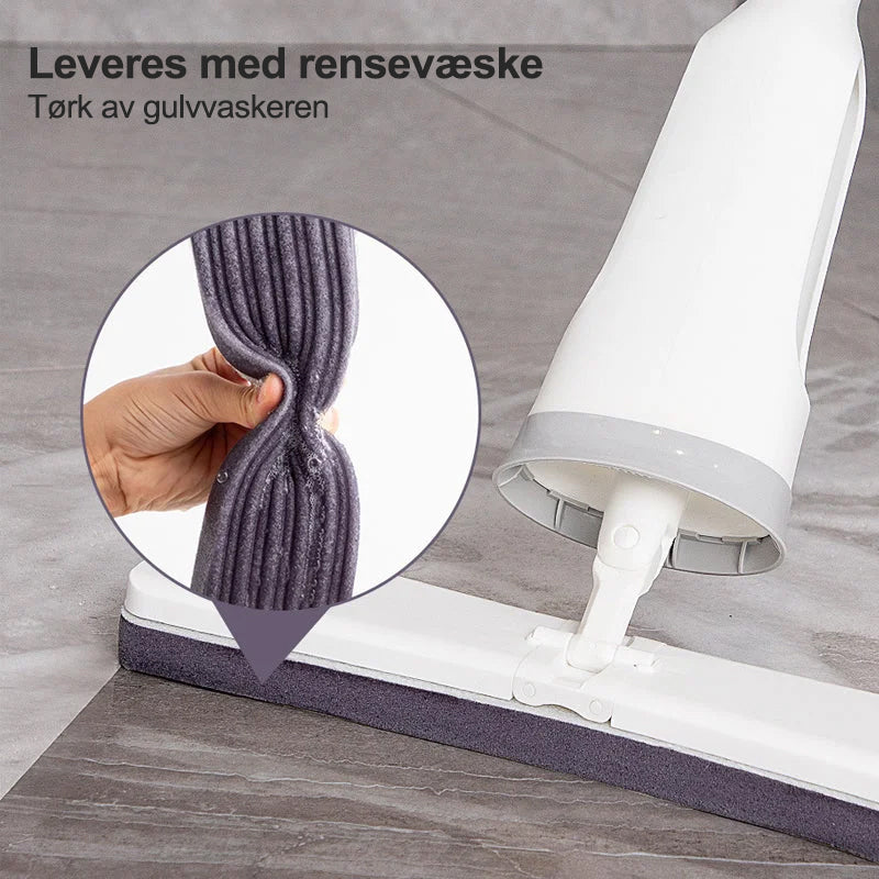 "Superabsorberende sommerfuglmopp med hvitt svamphode og lettklemmemekanisme for enkel og effektiv gulvrengjøring."