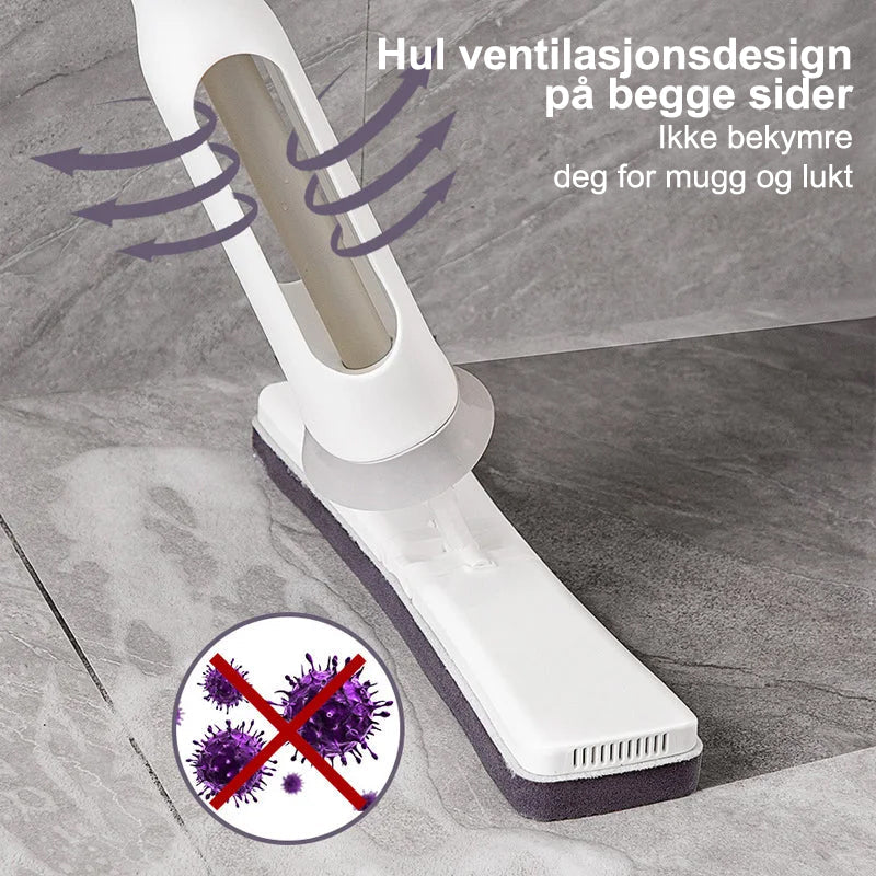 "Superabsorberende sommerfuglmopp med hvitt svamphode og lettklemmemekanisme for enkel og effektiv gulvrengjøring."