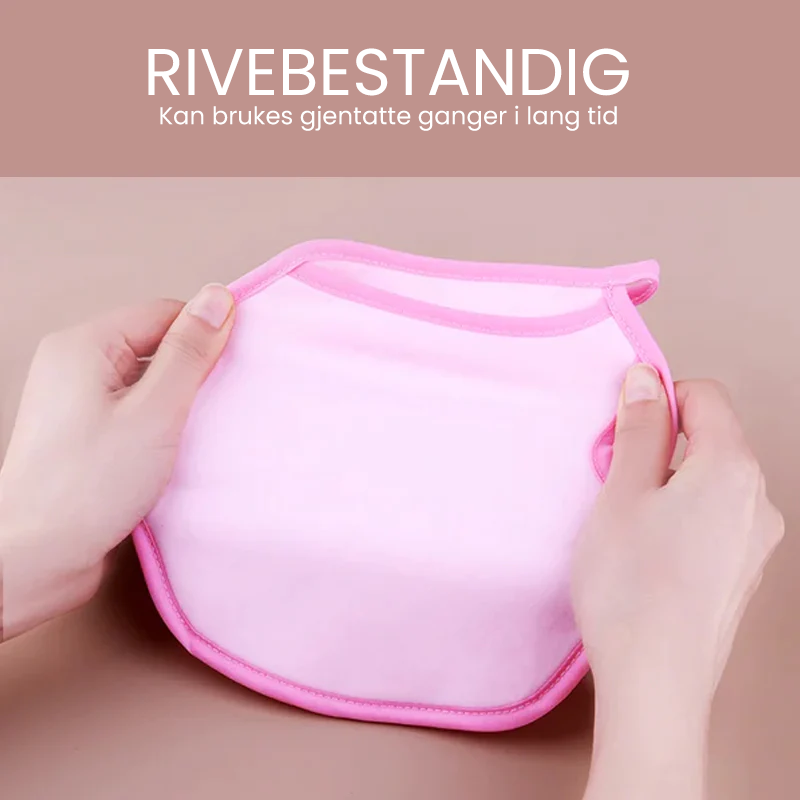 "Supermyk eksfolierende badevott i blått, rosa og grønt. Effektiv for fjerning av døde hudceller og jevn, glatt hud."