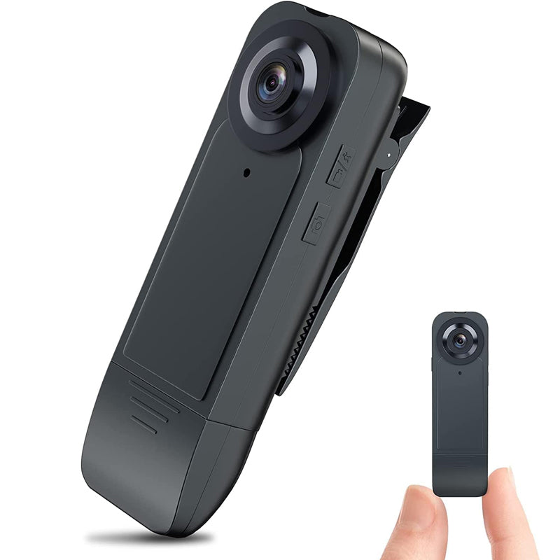 "Svart 1080P HD mini kroppskamera med vidvinkel, bærbar design, perfekt for sikkerhetsopptak og utendørs bruk."