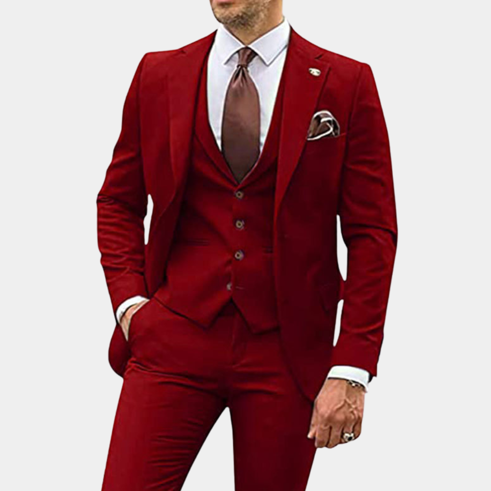 Svart, 3-delt formelt sommertøyssett for menn med blazer, vest og bukse, ideelt for elegante anledninger.