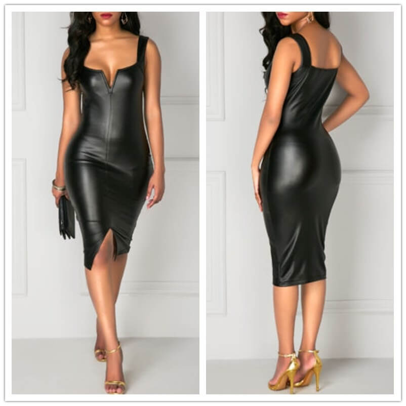 Chic svart bodycon kjole for kvinner, en enkel og elegant midikjole for fest og formelle events.