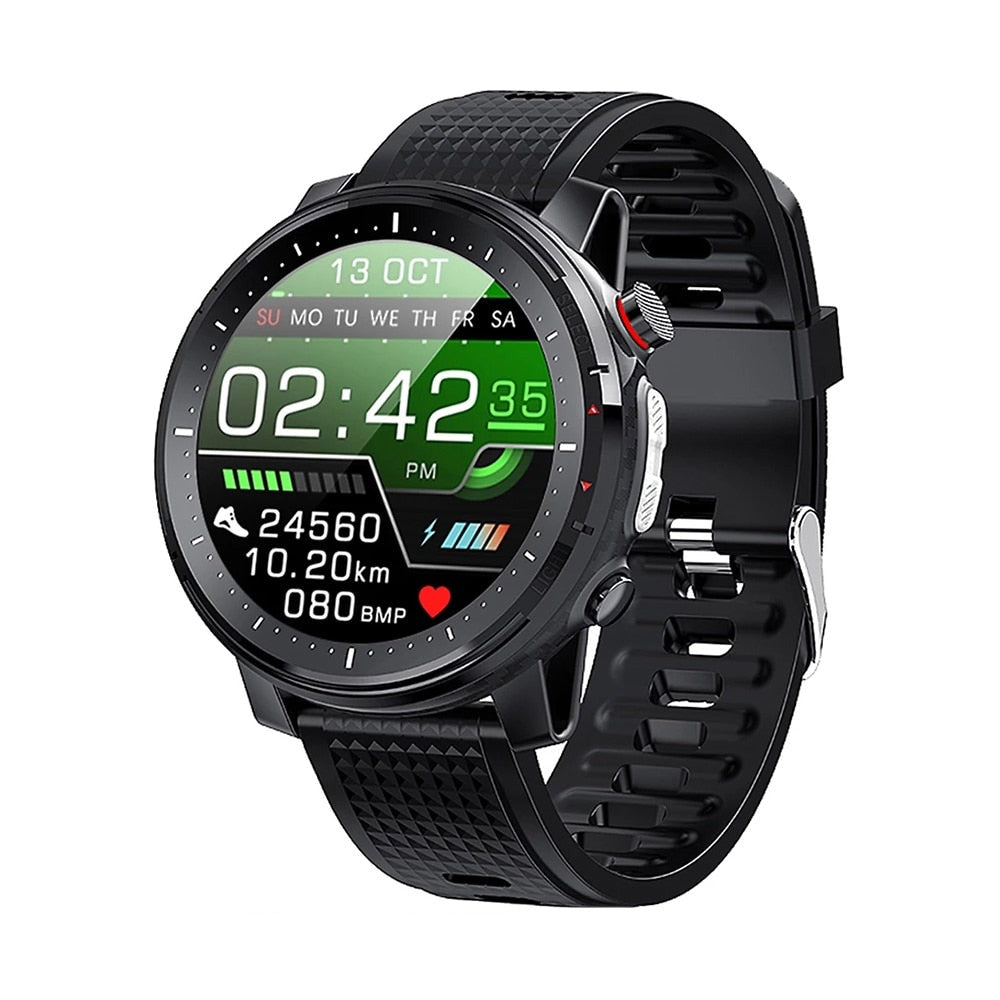 Svart herre smartklokke med fitness tracker. Pulsmåler, aktivitetsmåler, vanntett og sportsklokke for menn.