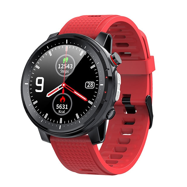 Mann som løper med svart vanntett smartklokke. Fitness tracker, pulsmåler og aktivitetsmåler for aktiv livsstil.