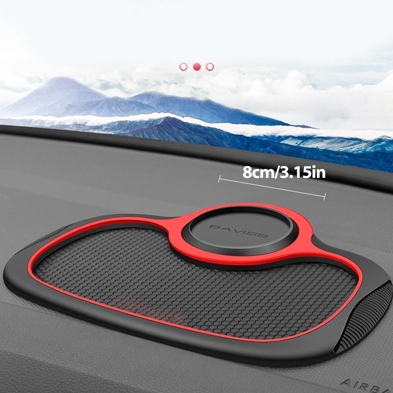 "Svart mobiltelefonbrakett for bil, antiskli-bivoksmønster, 360° rotasjon, kompakt design for dashbordet."