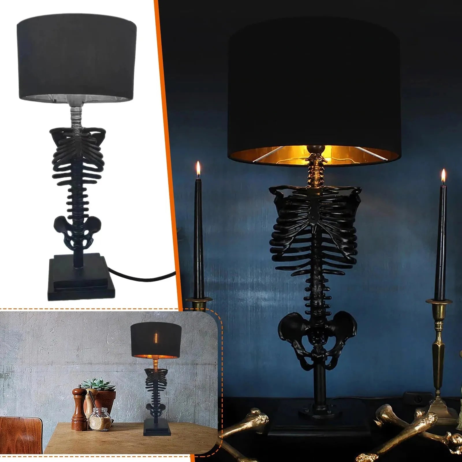 Svart design bordlampe, oppladbar med USB. Gir myk, gotisk stemning til interiøret i hjemmet.