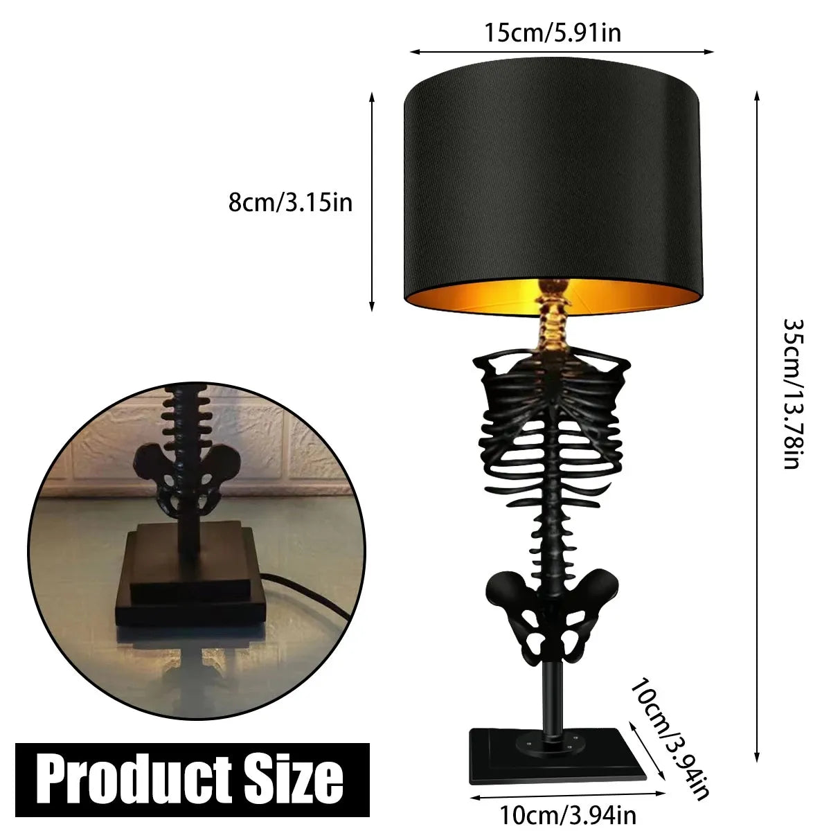 Oppladbar gotisk bordlampe i svart design. USB-lading. Ideell for stemningsfull belysning i hjemmet.