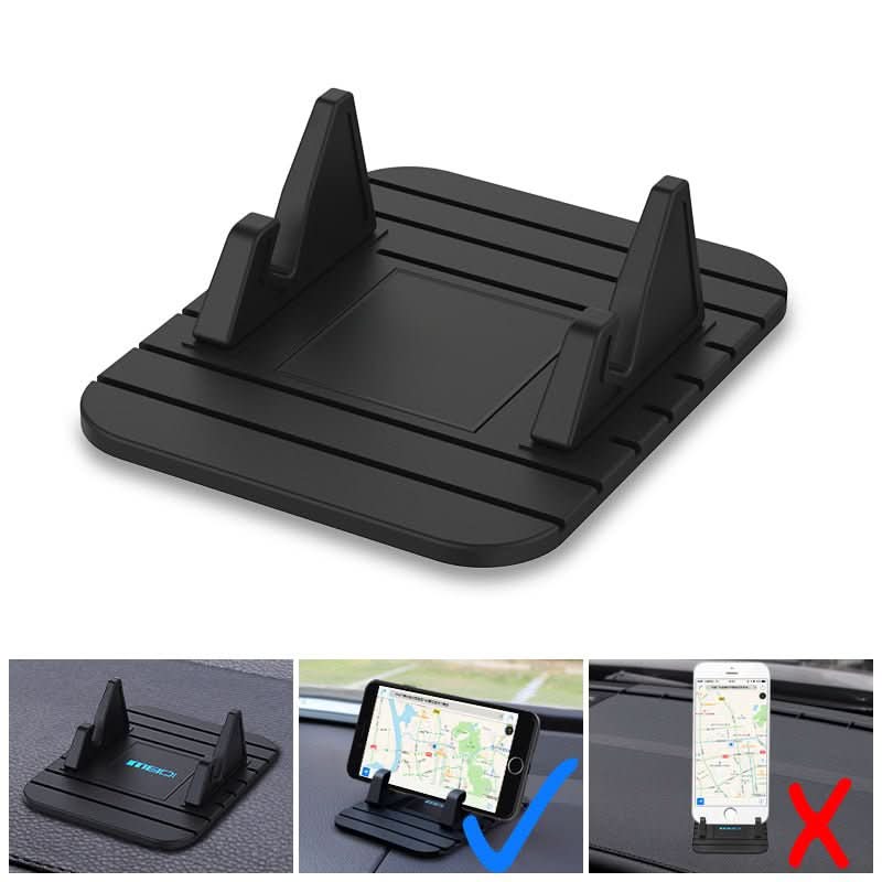 Svart, sklisikker biltelefonholder i silikon for dashbord. Universal mobilholder for trygg handsfree-bruk i bil.